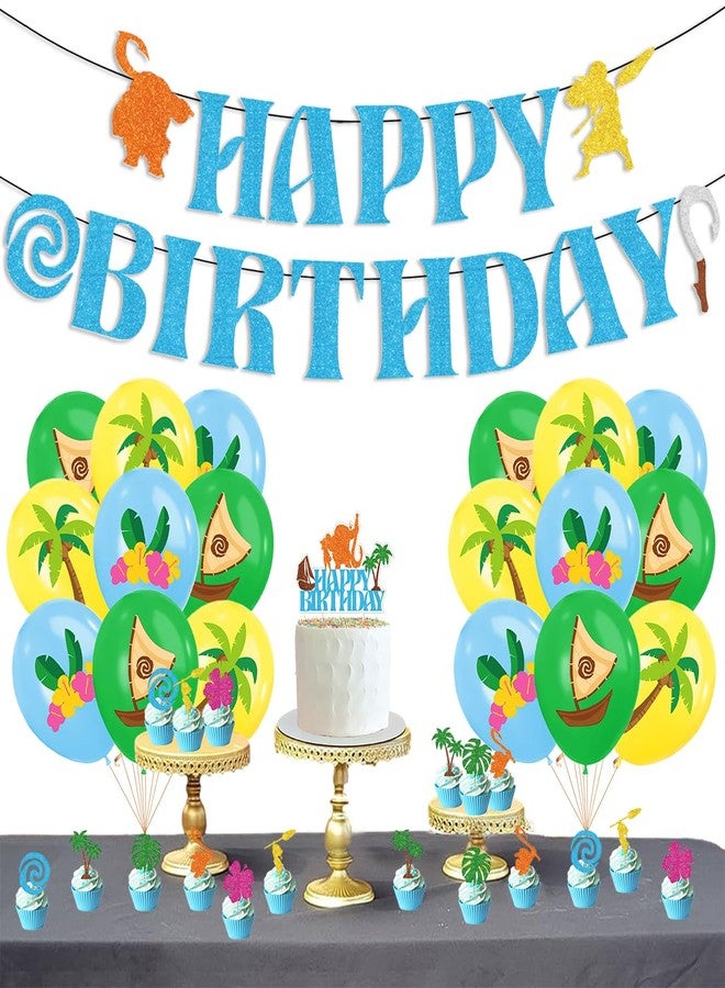 OULUN Birthday Party Decoration Set For Moanna - Moanna Cake Topper, Hawaii Tropical Sandy Beach Birthday Party Supplies, Includes Banner Balloon Cake Decoration - Image 4